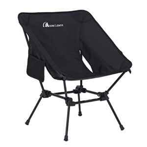 moon lence camping chairs compact backpacking chair, 400 lbs capacity, heavy duty, folding chairs with side pockets packable lightweight for hiking & beach, black