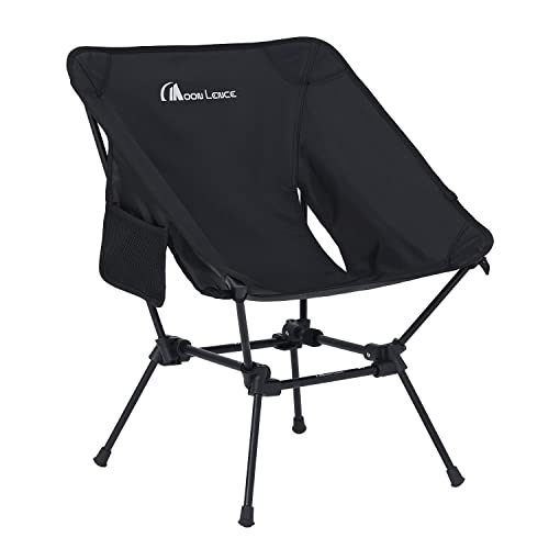 MOON LENCE Camping Chairs Compact Backpacking Chair, 400 lbs Capacity, Heavy Duty, Folding Chairs with Side Pockets Packable Lightweight for Hiking & Beach, Black