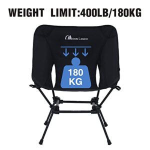 MOON LENCE Camping Chairs Compact Backpacking Chair, 400 lbs Capacity, Heavy Duty, Folding Chairs with Side Pockets Packable Lightweight for Hiking & Beach, Black