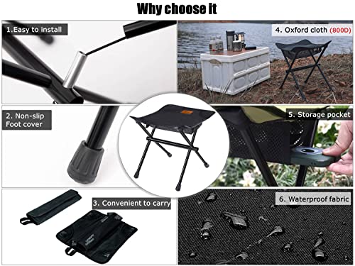 AnYoker Camping Chair, 2 Way Compact Backpacking Chair, Portable Folding Chair, Beach Chair with Side Pocket, headrest and Foot Rest, Lightweight Hiking Chair 01666 （Black）