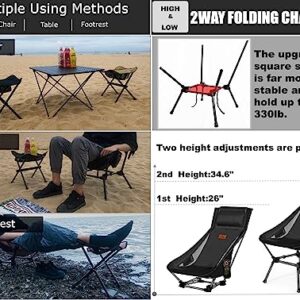 AnYoker Camping Chair, 2 Way Compact Backpacking Chair, Portable Folding Chair, Beach Chair with Side Pocket, headrest and Foot Rest, Lightweight Hiking Chair 01666 （Black）