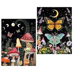 nzhidey mushroom diamond painting kits 2 pack-mushroom diamond art kits for adults,butterfly gem art kits for adults for gift home wall decor(12x16inch)