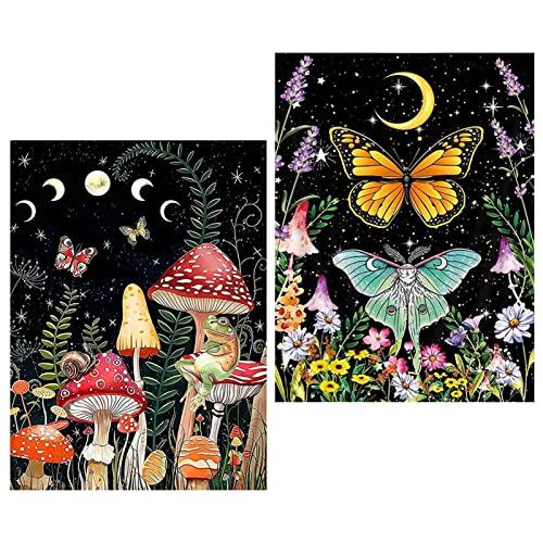 Nzhidey Mushroom Diamond Painting Kits 2 Pack-Mushroom Diamond Art Kits for Adults,Butterfly Gem Art Kits for Adults for Gift Home Wall Decor(12x16inch)