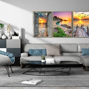 CHWGLFGG 4 Pack Diamond Painting Kits for Adults Beginners,DIY 5D Beach Landscape Diamond Art Kits,Round Full Drill Seaside Sunset Scenery Gem Art Kit,Home Wall Decor 9.8 x 13.8 Inch