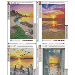 CHWGLFGG 4 Pack Diamond Painting Kits for Adults Beginners,DIY 5D Beach Landscape Diamond Art Kits,Round Full Drill Seaside Sunset Scenery Gem Art Kit,Home Wall Decor 9.8 x 13.8 Inch