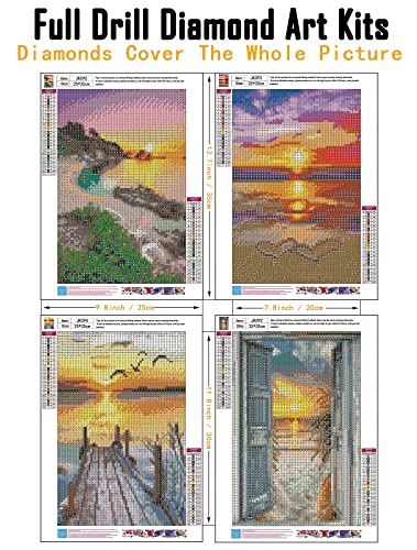 CHWGLFGG 4 Pack Diamond Painting Kits for Adults Beginners,DIY 5D Beach Landscape Diamond Art Kits,Round Full Drill Seaside Sunset Scenery Gem Art Kit,Home Wall Decor 9.8 x 13.8 Inch