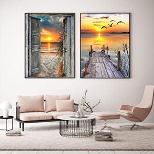 CHWGLFGG 4 Pack Diamond Painting Kits for Adults Beginners,DIY 5D Beach Landscape Diamond Art Kits,Round Full Drill Seaside Sunset Scenery Gem Art Kit,Home Wall Decor 9.8 x 13.8 Inch