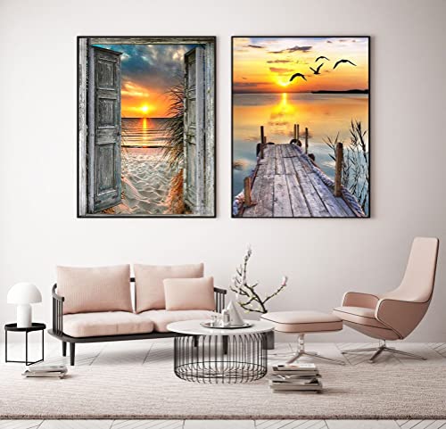 CHWGLFGG 4 Pack Diamond Painting Kits for Adults Beginners,DIY 5D Beach Landscape Diamond Art Kits,Round Full Drill Seaside Sunset Scenery Gem Art Kit,Home Wall Decor 9.8 x 13.8 Inch