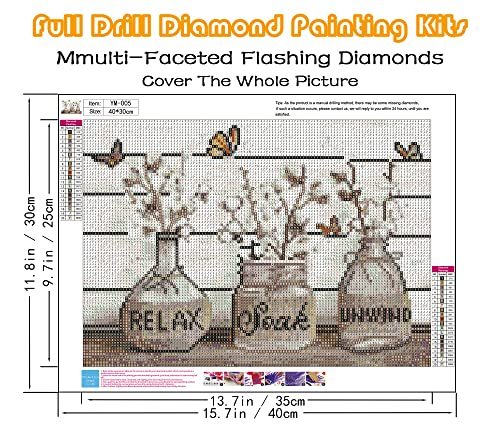 KINPLUB Farmhouse Diamond Painting Kits for Adults, Cotton Flower with Vase 5D Diamond Art Kits, DIY Full Round Drill Gem Art, Coutryside Home Wall Decor 12 x 16 Inch