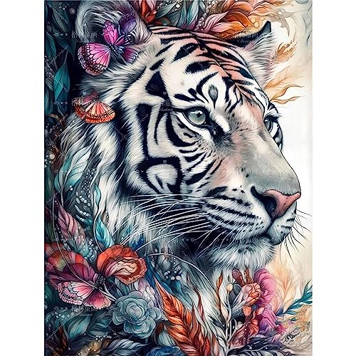 5D Diamond Art Painting Kits, Diamond Art Kits for Adults and Kids, Full Drill Diamond Rhinestone Arts Craft Picture Embroidery Painting by Numbers for Home Wall Decor, 11.8 x 15.75 inch (White tiger)