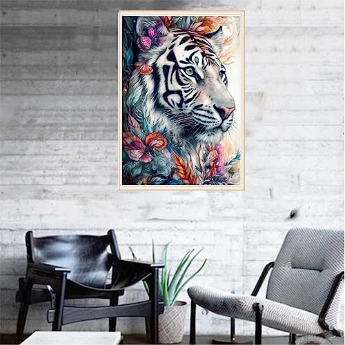 5D Diamond Art Painting Kits, Diamond Art Kits for Adults and Kids, Full Drill Diamond Rhinestone Arts Craft Picture Embroidery Painting by Numbers for Home Wall Decor, 11.8 x 15.75 inch (White tiger)