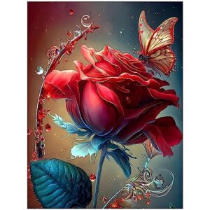 buewutiry butterfly rose diamond painting kits for adults, flower diy 5d diamond art kits for adults, diy full drill diamond dots paintings craft for home wall art decor (12x16 inch)