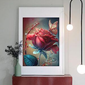 Buewutiry Butterfly Rose Diamond Painting Kits for Adults, Flower DIY 5D Diamond Art Kits for Adults, DIY Full Drill Diamond Dots Paintings Craft for Home Wall Art Decor (12x16 Inch)