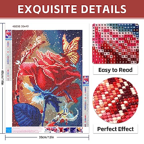 Buewutiry Butterfly Rose Diamond Painting Kits for Adults, Flower DIY 5D Diamond Art Kits for Adults, DIY Full Drill Diamond Dots Paintings Craft for Home Wall Art Decor (12x16 Inch)