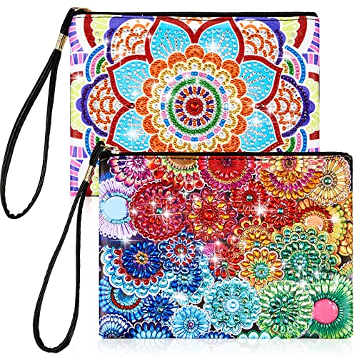 2 Pieces Mandala DIY Diamond Painting Purses 5D DIY Diamond Painting Handbag Handmade Diamond Art Wristlet Clutch Bag with Zipper for Women Girls Art Craft Makeup Gift (Elegant)