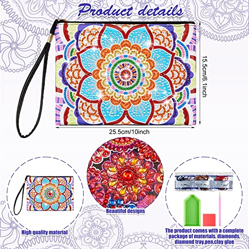 2 Pieces Mandala DIY Diamond Painting Purses 5D DIY Diamond Painting Handbag Handmade Diamond Art Wristlet Clutch Bag with Zipper for Women Girls Art Craft Makeup Gift (Elegant)