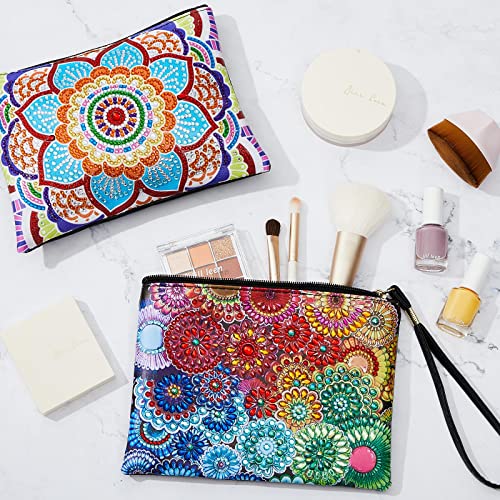 2 Pieces Mandala DIY Diamond Painting Purses 5D DIY Diamond Painting Handbag Handmade Diamond Art Wristlet Clutch Bag with Zipper for Women Girls Art Craft Makeup Gift (Elegant)