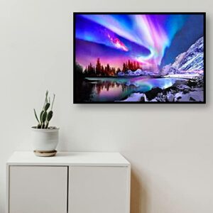 5D Diamond Art Painting，Large Aurora Diamond Painting Kits for Adults，DIY Full Drill Crystal Rhinestone Arts and Crafts，Gem Art Painting with Diamond Home Wall Decor Forest Lake (27.5 X 15.7inch)