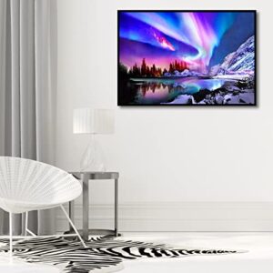 5D Diamond Art Painting，Large Aurora Diamond Painting Kits for Adults，DIY Full Drill Crystal Rhinestone Arts and Crafts，Gem Art Painting with Diamond Home Wall Decor Forest Lake (27.5 X 15.7inch)