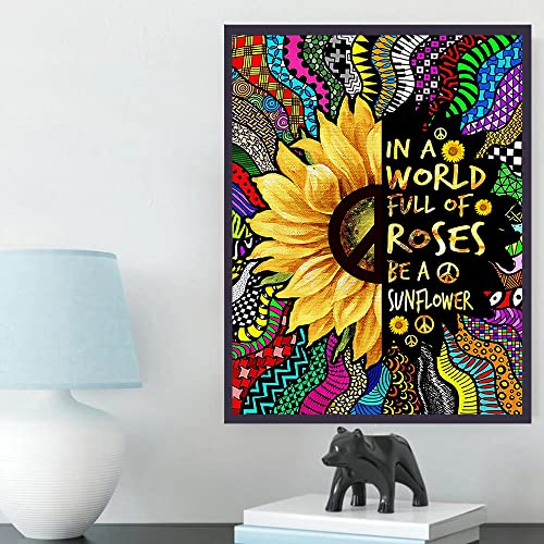 DIY 5D Diamond Painting Sunflower by Number Kits for Adults,Sunflower Diamond Painting Kits Round Full Drill Diamond Art Kits Flower Picture Arts Craft for Home Wall Art Decor 11.8x15.7 inch