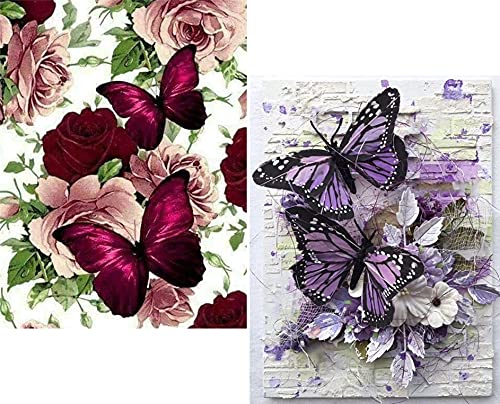 2 Pack Diamond Painting - DIY 5D Diamond Painting Kits for Adults - Diamond Art Kits Round Full Drill Diamond Arts Craft for Home Wall Decor Canvas (Butterfly 12 x 16 inch X 2 PCS)