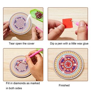 TRRCEPOS Diamond Painting Coasters Kit, 8 Pieces Diamond Painting Coasters with Holder, DIY Diamond Art Coasters for Beginners, Kids (Diamond Drawing C)