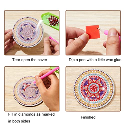 TRRCEPOS Diamond Painting Coasters Kit, 8 Pieces Diamond Painting Coasters with Holder, DIY Diamond Art Coasters for Beginners, Kids (Diamond Drawing C)