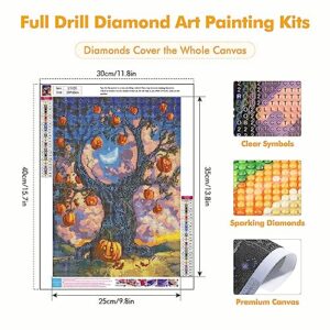 MOGTAA Fall Diamond Art Kits for Adults, Full Drill Pumpkin Tree Diamond Painting Kits for Adults Beginner, Round 5D Halloween Diamond Dots Kits Gem Painting Arts for Home Decor 12x16inch