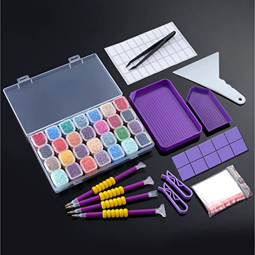 56PCS DIY Diamond Painting Tools and Accessories Kits Multiple Sizes Painting Pens for Adults to Make Diamond Art Craft Tweezers Glue Diamond Correction 28 Girds Storage Box