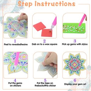 CrazyJan 6 PCS Diamond Painting Kits for Suncatchers Mandala Art Stained Glass Window Clings, DIY Diamond Art Accessories Adults & Kids Art Craft Supplies Gifts for Girls Women Children