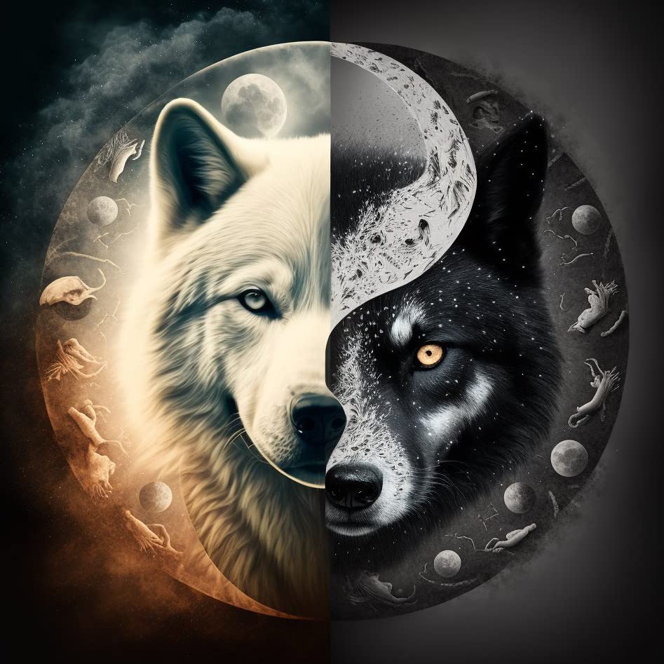 5D Diamond Painting Kits Yin Yang Animals DIY Diamond Full Round Drill Diamond Art Painting for Adults Painting Kit with Accessories for Home Wall Decor 30x30cm/11.8x11.8in (30x30cm-Wolf)