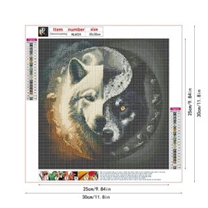 5D Diamond Painting Kits Yin Yang Animals DIY Diamond Full Round Drill Diamond Art Painting for Adults Painting Kit with Accessories for Home Wall Decor 30x30cm/11.8x11.8in (30x30cm-Wolf)