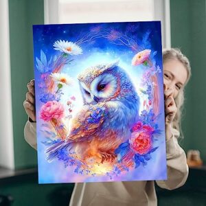 Suyaloo Owls Diamond Painting Kits for Adults - 5D Diamond Art Kits for Adults Kids Beginner,DIY Flowers Diamond Painting Round Full Drill Round Rhinestone for Home Wall Decor 11.8X15.7inch