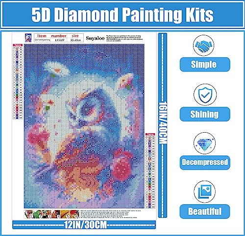Suyaloo Owls Diamond Painting Kits for Adults - 5D Diamond Art Kits for Adults Kids Beginner,DIY Flowers Diamond Painting Round Full Drill Round Rhinestone for Home Wall Decor 11.8X15.7inch