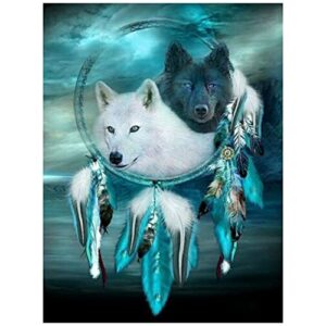 huacan wolf diamond painting kits, diamond painting kits for adults full square drill, 5d diamond art, animals diamond painting kit for beginner home wall decor 11.8x15.7in/30x40cm