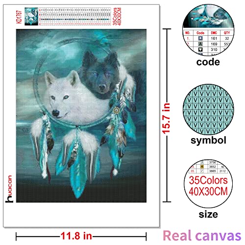 Huacan Wolf Diamond Painting Kits, Diamond Painting Kits for Adults Full Square Drill, 5D Diamond Art, Animals Diamond Painting Kit for Beginner Home Wall Decor 11.8x15.7in/30x40cm