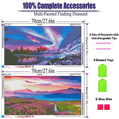 2 Pack Diamond Painting Kits，Large 5D DIY Sunrise Aurora Diamond Painting Kits for Adults，Full Drill Crystal Rhinestone Arts and Crafts，Flower Gem Art Painting with Diamond Home Wall Decor (28X16inch)