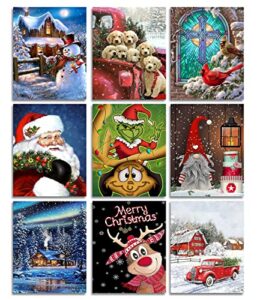 ceuhrog 9 pack christmas diamond painting gnomes kits for adults full drill round santa claus diamond art gnomes snowman winter diamond painting gnomes for home wall decor 11.7"x15.8"
