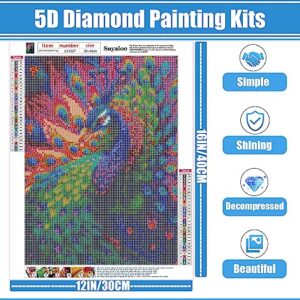 Suyaloo 5D Diamond Painting Kits for Adults - Peacock Diamond Art Kits for Adults Kids Beginner,DIY Animals Round Full Drill Paintings with Diamonds Gem Art for Adults Home Wall Decor 11.8x15.7inch