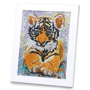ayuqejus 5d diamond painting kits for kids with 7.1"x7.1"wooden frame, diamond art for kids ages 6-12 by number kits diy painting arts and crafts,diamond dots for kids gift (tiger-cub)