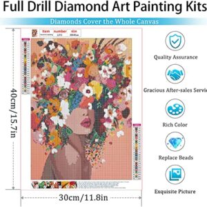 GemZono Diamond Art Painting Kits for Adults&Kids-Flower Women Full Drill Diamond Dots Paintings for Beginners 5D Diamond Art Paint DIY for Girls Crafts&Home Wall Decor 12x16inch