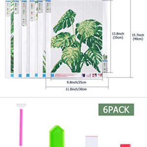 PP OPOUNT 6 Pack 5D Diamond Painting Kits for Adults, Green Plants Full Drill Round Diamond Cross Stitch Diamond Painting by Number Kits for Home Wall Decor(11.8x15.7 inch, Patent Product)