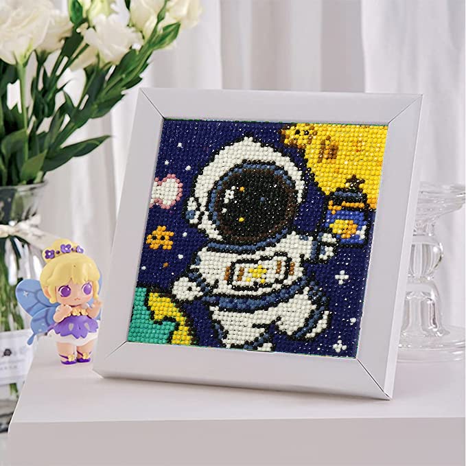 Spaceship Diamond Painting Kits for Kids Beginner with Frame 2 Pack - 5D Full Drill Round Diamond Art Rhinestone Embroidery Astronaut Gem Arts Craft for Kids, DIY Paint with Diamonds Wall Decor 7 inch