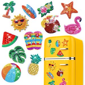 baborui 12pcs hawaii diamond painting magnets, beach fridge magnet diamond painting kits for adults kids toddlers, small magnets diamond art kits for crafts home decor