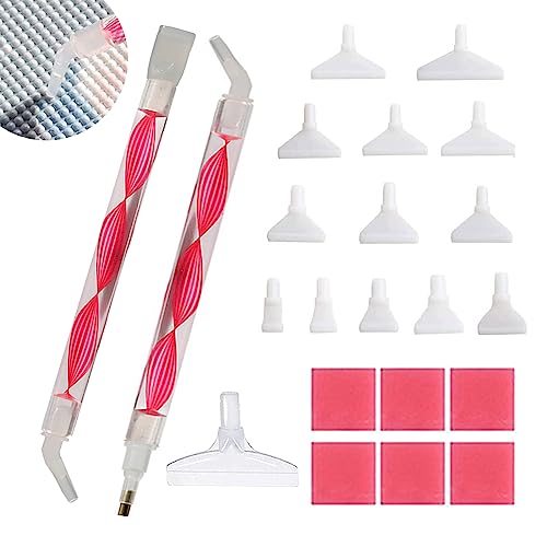 Liccyy 26 PCS Diamond Painting Pens Tools for Square Round Gem, Thin 5D Diamond Art Dotting Tips Pens Comfort Grip Ergonomic Drill Paint Pen Accessories Set with Wax, Pink (2 Pens+18 Pen Tips+6 Clay)