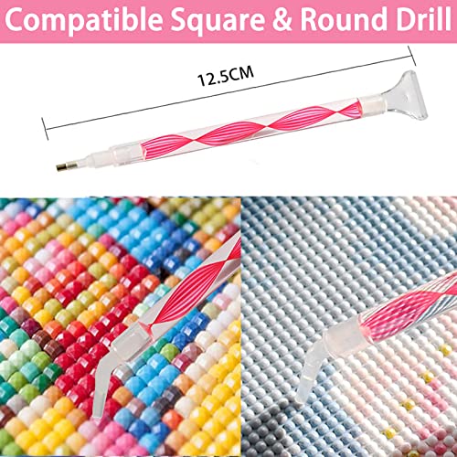 Liccyy 26 PCS Diamond Painting Pens Tools for Square Round Gem, Thin 5D Diamond Art Dotting Tips Pens Comfort Grip Ergonomic Drill Paint Pen Accessories Set with Wax, Pink (2 Pens+18 Pen Tips+6 Clay)