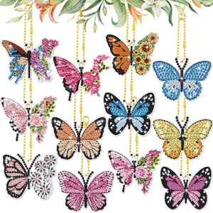 12 pcs butterfly diamond painting keychains summer diamond key chains kit diy butterflies diamond art keychains for beginners kids adults diy key ring pendant summer crafts making (butterfly style)