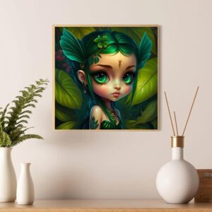 Adult Diamond Art Painting Kit,Beginner 5D Diamond Art Set,DIY Full Diamond Craft,Round Diamond Painting Kit,Green Elf Girl Gemstone Painting Kit,Craft Family Wall Art Deco[13.65x13.65 inches]