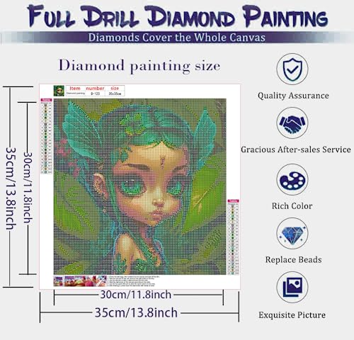 Adult Diamond Art Painting Kit,Beginner 5D Diamond Art Set,DIY Full Diamond Craft,Round Diamond Painting Kit,Green Elf Girl Gemstone Painting Kit,Craft Family Wall Art Deco[13.65x13.65 inches]