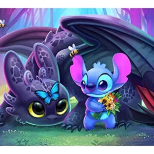 Stitch Diamond Painting Kits for Adults Kids Beginners, DIY 5D Toothless and Stitch Diamond Art Kits for Adults Kids, Stitch Paint by Diamonds Gem Painting Kits for Home Wall Decor 12 x 16 inch